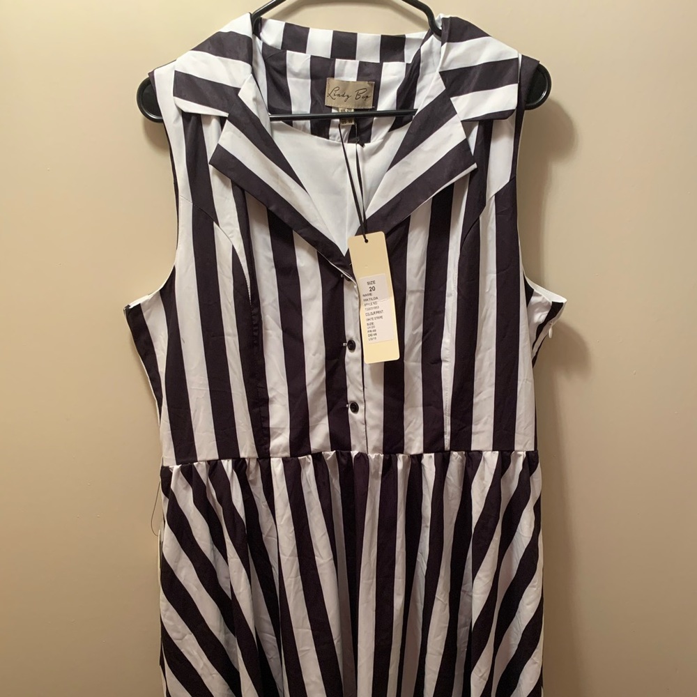 Lindy Bop Matilda black and white stripe dress